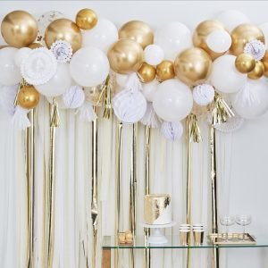 Ballonnenboog bruiloft feestdecoratie goud wit