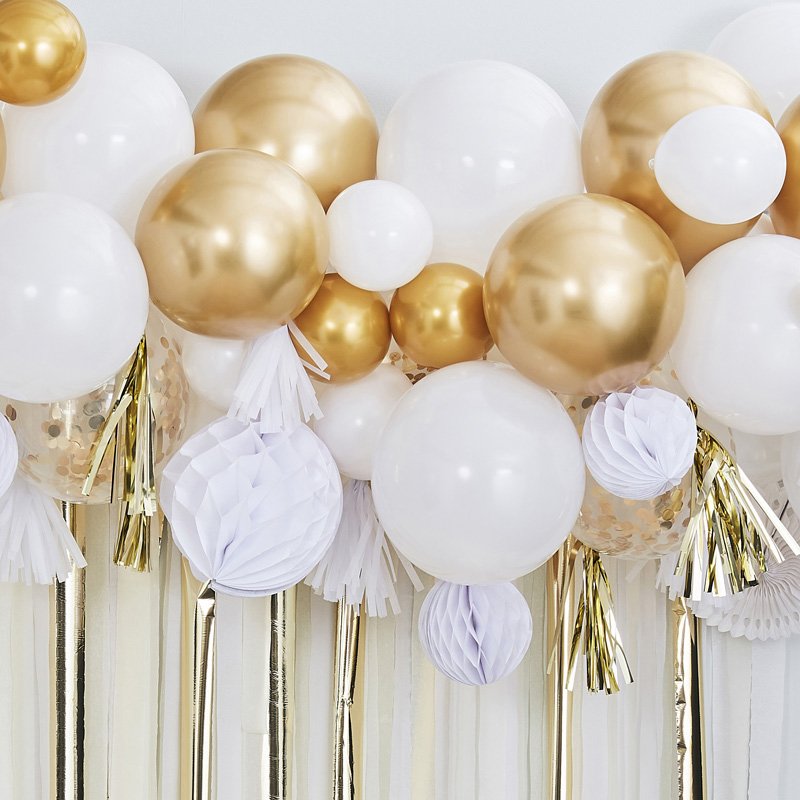 Ballonnenboog bruiloft feestdecoratie goud wit