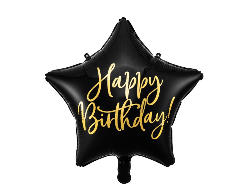 folie ballon happy birhtday zwart goud ster