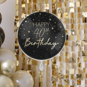 Folieballon 40 verjaardag zwart goud