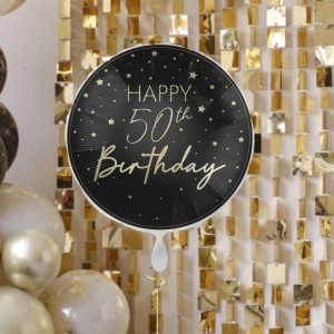 Folieballon 50 verjaardag zwart goud